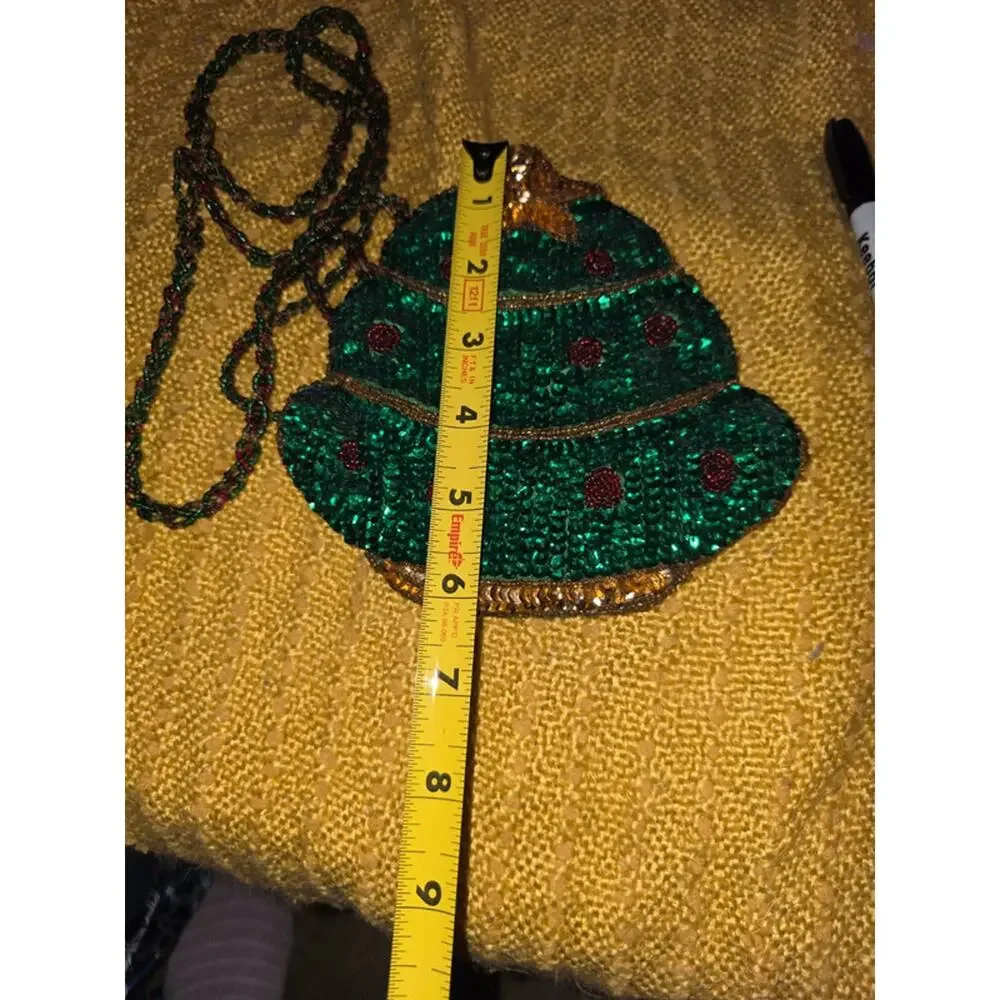 Vintage Quacker Factory Sequined Christmas Tree Crossbody Bag